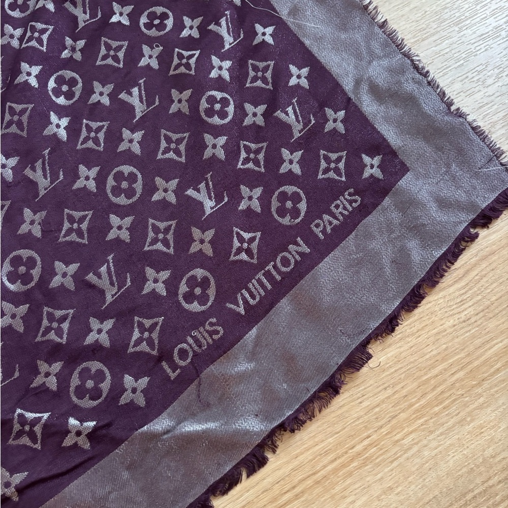 Louis Vuitton purple and silver Monogram Scarf/ chale 50X50